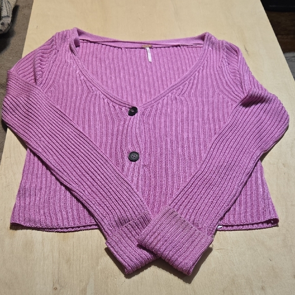 SW3 Free People Game On Butterfly Blush  Cardigan Sweater Sz Md Ribbed Oversized - Picture 4 of 12